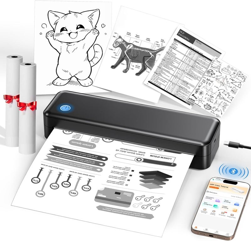 PEDOOLO Portable Printer Wireless for Travel – Inkless Thermal Printer, Supports 8.5x11 Inch Thermal Paper, Bluetooth Compatible with iOS/Android/Laptop, Includes 2 Rolls + 10 Sheets Paper Kit - Image 1
